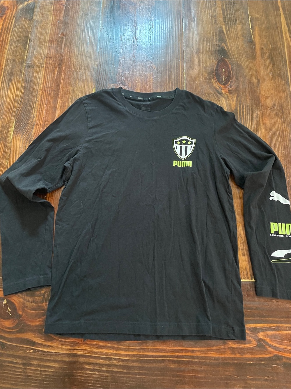 Puma Black Long Sleeve Tee with Neon Green Logo